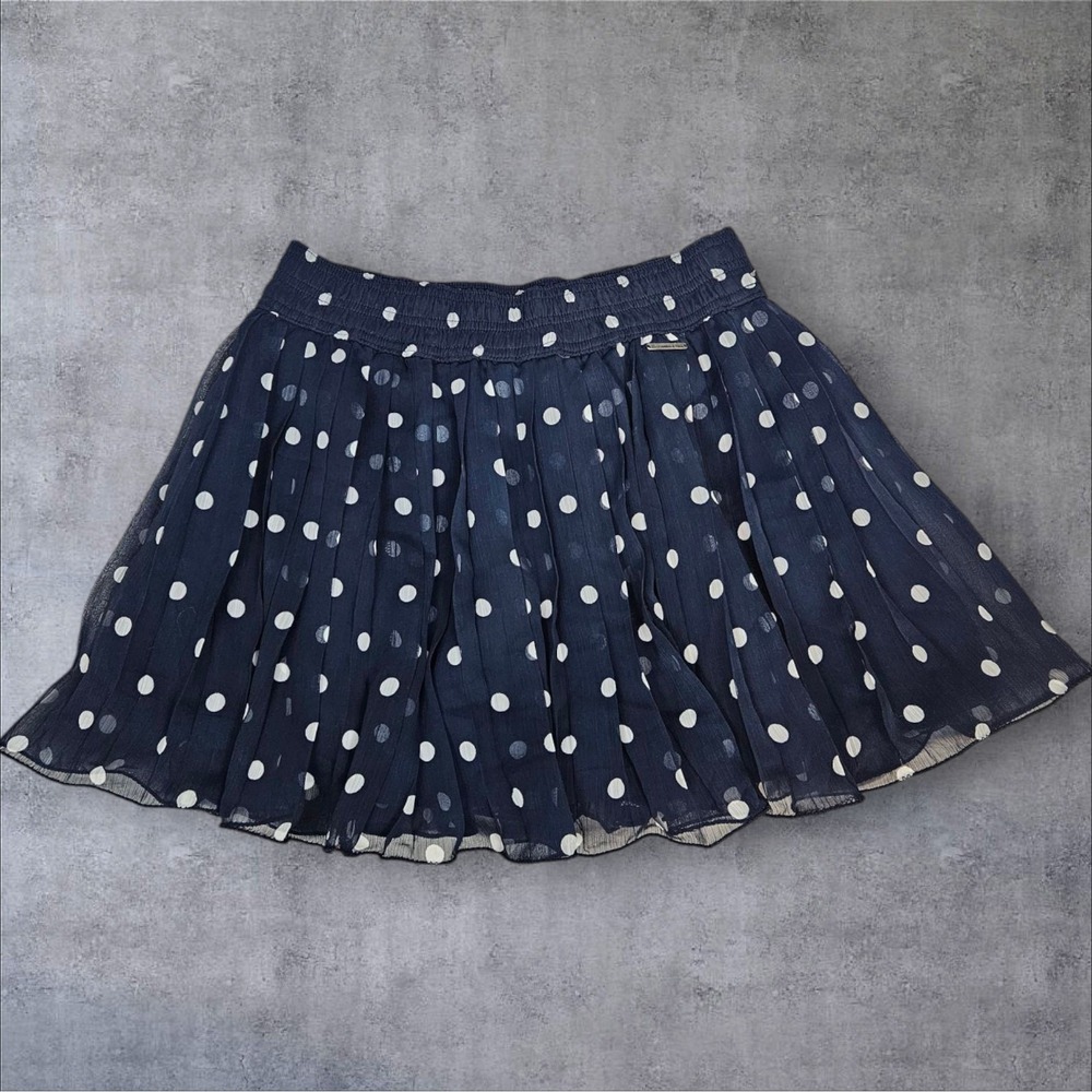 Abercrombie & Fitch Navy & White Polka Dot Pleated Chiffon Skirt Size Medium O76